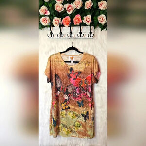 Ameri Mode Yellow Butterflies Bejeweled Vintage Tunic